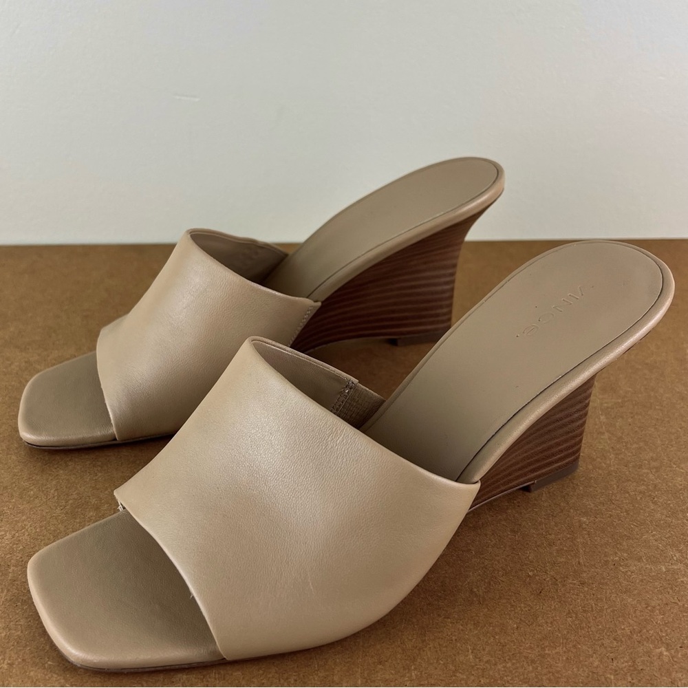 NEW VINCE BEIGE LEATHER WEDGE SANDALS - Picture 8 of 12